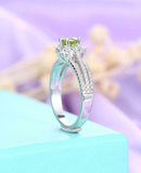 2.9ct Round Cut Green Peridot Split Band Halo Engagement Ring 14k WhiteGold Over