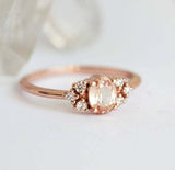 1ct Oval Cut Peach Morganite Engagement Ring 14k RoseGold Over Minimalist Petite