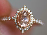 2ct Engagement Ring Oval Cut Peach Morganite Diamond Halo 14k Rose Gold Finish