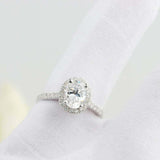 2ct Oval Diamond Engagement Ring Halo Solitaire with Accents 14k White Gold Over