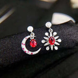 2ct Oval Cut Pink Ruby Crescent Star Design Drop Earrings 14k White Gold Finish