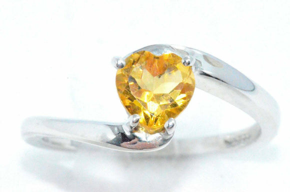 1ct Engagement Ring Heart Cut Yellow Sapphire Solitaire 14k White Gold Finish