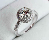 2.3ct Round Cut Diamond Engagement Ring Halo 14k White Gold Finish Round Accents