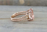 4ct Oval Cut Peach Morganite Solitaire Split Beaded Band Ring 14k Rose Gold Over