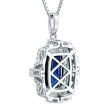 3Ct Long Cushion Blue Sapphire Vintage Pendant 14K White Gold Finish NO CHAIN