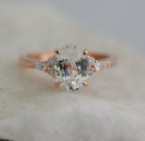 1.1ct Oval Cut VVS1 Diamond Side Accents Engagement Ring 14k Rose Gold Finish