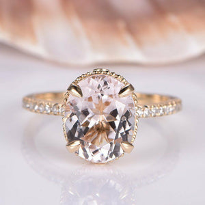 1.7ct Oval Peach Morganite Solitaire Promise Wedding Ring 14k Yellow Gold Finish