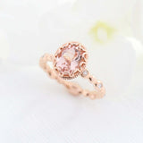 1.5ct Oval Cut Peach Morganite Diamond Accents Floral Ring 14k Rose Gold Finish