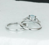 2.2ct Round Cut Blue Aquamarine Bridal Set Engagement Ring 14k White Gold Finish