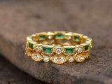 1.5ct Baguette Cut Emerald Full Eternity Dual Wedding Band 14k YellowGold Finish