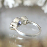 1ct Round Cut Blue Sapphire Engagement Ring Diamond Trilogy 14k White Gold Over