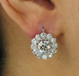 4Ct Round Cut Diamond Floral Halo Drop Earrings For Women 14K White Gold Finish