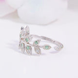 1.5ct Round Green Emerald Engagement Ring Floral Leaf Vine 14k White Gold Over