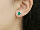 2.1ct Stud Earrings Round Cut Green Emerald Diamond Halo 14k White Gold Finish