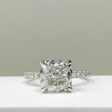 2Ct Cushion Cut Diamond Solitaire with Round Accents Ring 14K White Gold Finish