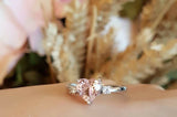 1.5ct Heart Cut Peach Morganite Engagement Ring 14k White Gold Finish Trilogy