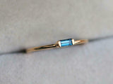 0.4ct Baguette Cut Blue Topaz Minimalist Engagement Ring 14k Yellow Gold Finish