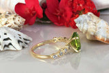 2.1ct Engagement Ring Oval Cut Peridot Round Diamond Accent 14k Yellow Gold Over