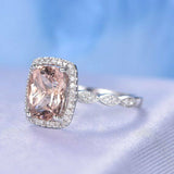 2.5ct Cushion Cut Peach Morganite Halo Engagement Ring 14k White Gold Finish