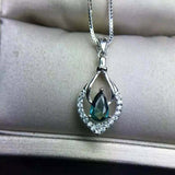 2ct London Blue Topaz Pendant Pear Cut Halo Drop 14k White Gold Finish NO CHAIN