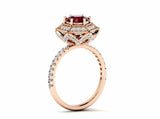 2.3ct Round Cut Red Garnet Halo Solitaire with Accents Ring 14k Rose Gold Finish