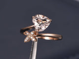 1.2ct Heart Cut Peach Morganite Butterfly Engagement Ring 14k Rose Gold Finish