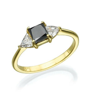 1.2ct Princess Black Diamond Trillion Accent Trilogy Ring 14k Yellow Gold Finish