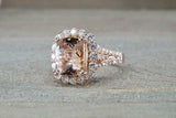 2.5ct Cushion Cut Morganite Engagement Ring 14k Rose Gold Over Halo Split Shank