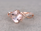 2ct Cushion Peach Morganite Infinity Twisted Engagement Ring 14k Rose Gold Over