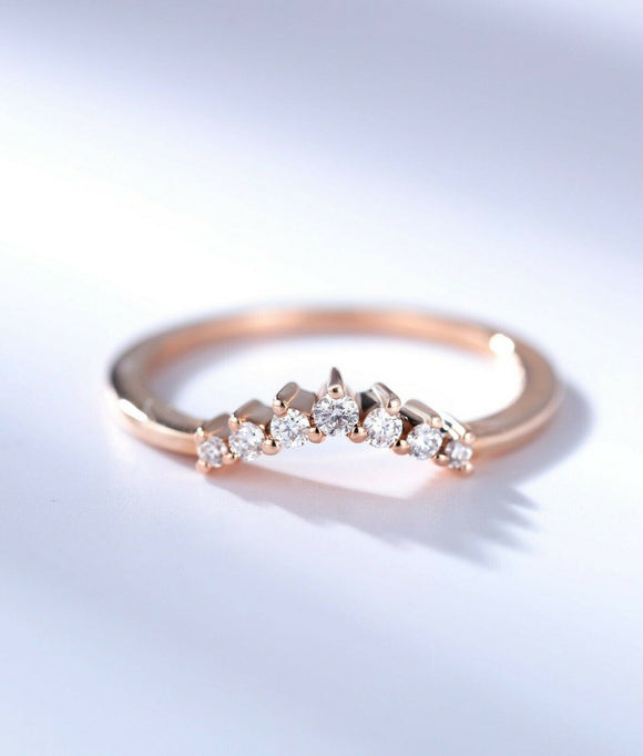 1ct Round Cut Diamond Wedding Band Dainty Minimalist Crown 14k Rose Gold Finish