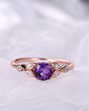 2Ct Round Cut Purple Amethyst Engagement Ring 14K Rose Gold Over Marquise Accent