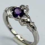 1ct Heart Cut Purple Amethyst Engagement Ring Claddagh Irish 14k White Gold Over