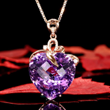 2ct Heart Cut Purple Amethyst Pendant Unique Design 14k RoseGold Finish NO CHAIN