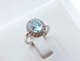 1.7ct Oval Cut Blue Aquamarine Engagement Ring Halo Solitaire 14k WhiteGold Over