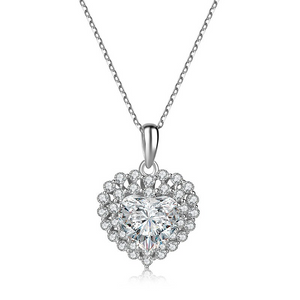 1.8ct Heart Cut VVS1D Diamond Pendant Fancy Double Halo 14k White Gold Finish