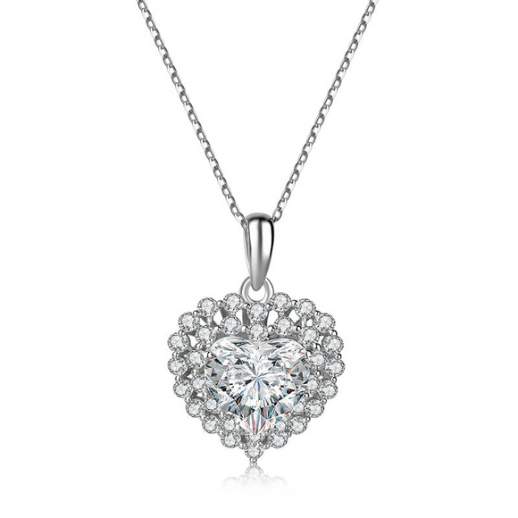 1.8ct Heart Cut VVS1D Diamond Pendant Fancy Double Halo 14k White Gold Finish