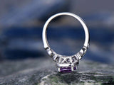 1Ct Cushion Cut Purple Amethyst Halo Vintage Solitaire Ring 14K White Gold Over