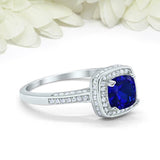 2.2ct Cushion Blue Sapphire Engagement Ring Round Accent Halo 14k WhiteGold Over