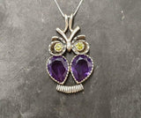 4ct Purple Amethyst Pendant Pear Cut Owl Design 14k White Gold Finish NO CHAIN