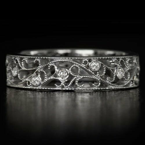 0.5Ct Round Diamond Milgrain Eternity Wedding Band Women 18K White Gold Finish