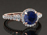 3ct Round Cut Blue Sapphire Milgrain Accent Diamond Halo Ring 14k Rose Gold Over