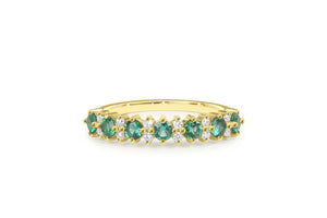 1.3ct Round Cut Green Emerald Half Eternity Wedding Band 14k Yellow Gold Finish