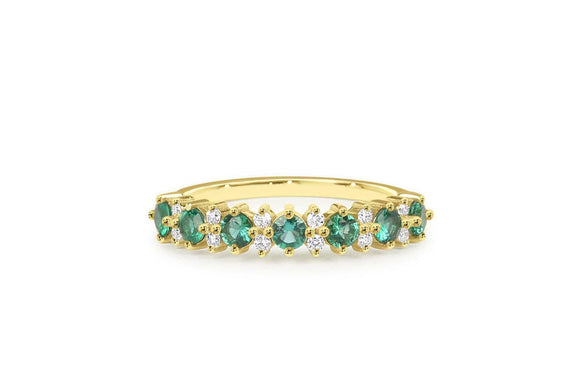 1.3ct Round Cut Green Emerald Half Eternity Wedding Band 14k Yellow Gold Finish