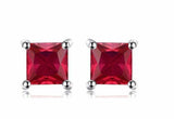 2ct Stud Earrings Princess Cut Pink Ruby Solitaire Design 14k White Gold Finish