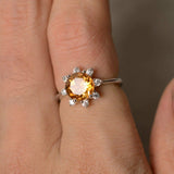 1.5ct Round Cut Yellow Citrine Solitaire Engagement Ring 14k White Gold Finish