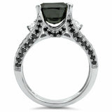 3Ct Cushion Cut Black Diamond Split Shank Engagement Ring 14K White Gold Finish