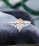 2ct Pear Cut Simulated Peach Morganite Curved Bridal Set 14k White Gold Plated