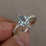 2ct Heart Cut Blue Aquamarine Solitaire Engagement Ring 14k White Gold Finish