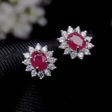 2.5ct Oval Cut Pink Ruby Halo Floral Design Stud Earrings 14k White Gold Finish