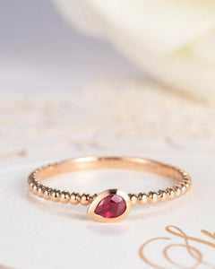 0.5ct Pear Cut Pink Ruby Bezel Set Beaded Ball Solitaire Ring 14k Rose Gold Over